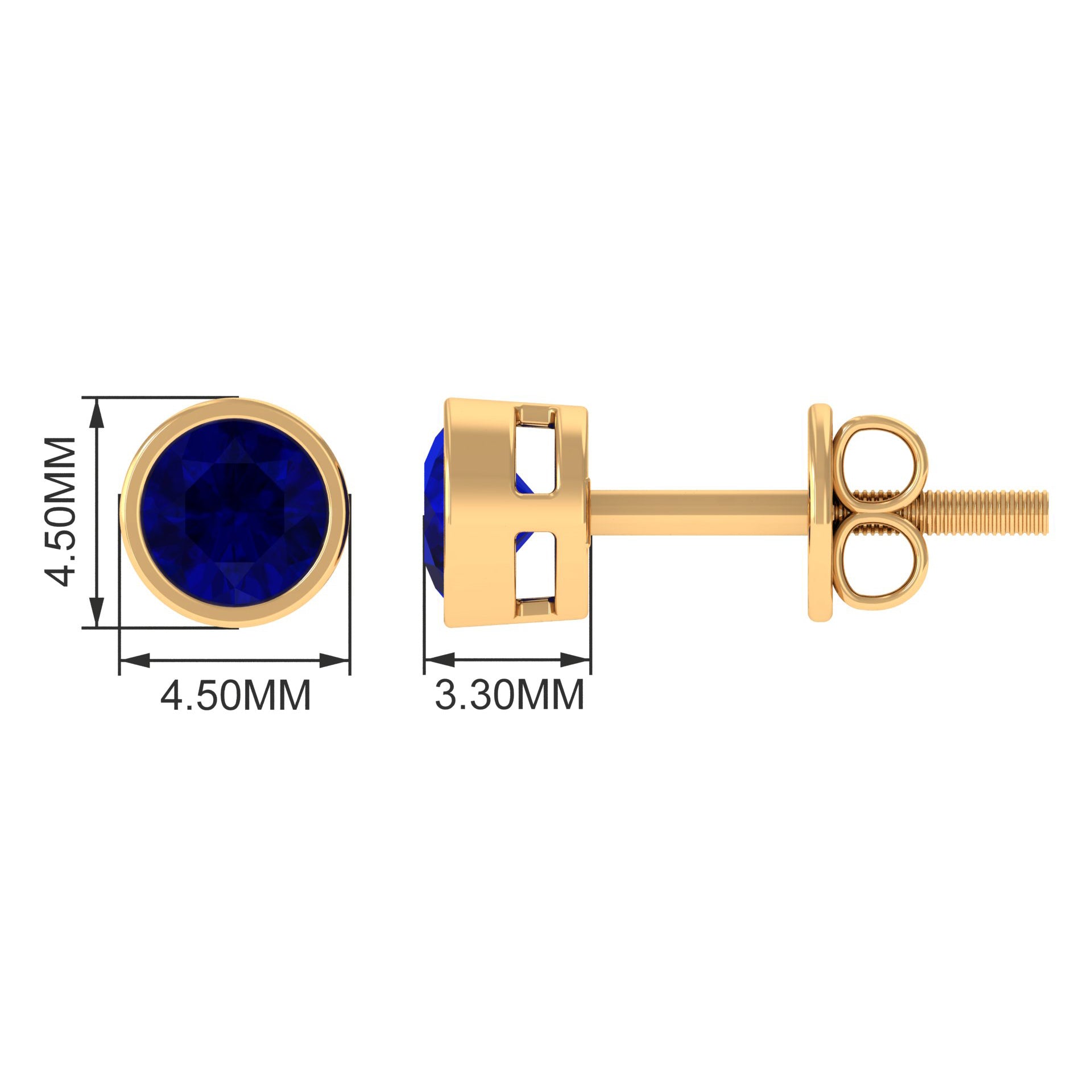 3/4 CT Bezel Set Blue Sapphire Solitaire Stud Earrings in Gold Blue Sapphire - ( AAA ) - Quality - Rosec Jewels
