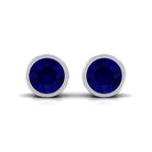 3/4 CT Bezel Set Blue Sapphire Solitaire Stud Earrings in Gold Blue Sapphire - ( AAA ) - Quality - Rosec Jewels
