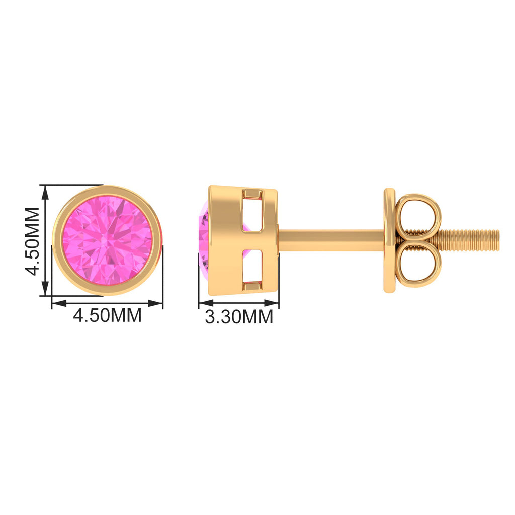 0.75 CT Pink Sapphire Solitaire Stud Earrings in Bezel Setting Pink Sapphire - ( AAA ) - Quality - Rosec Jewels