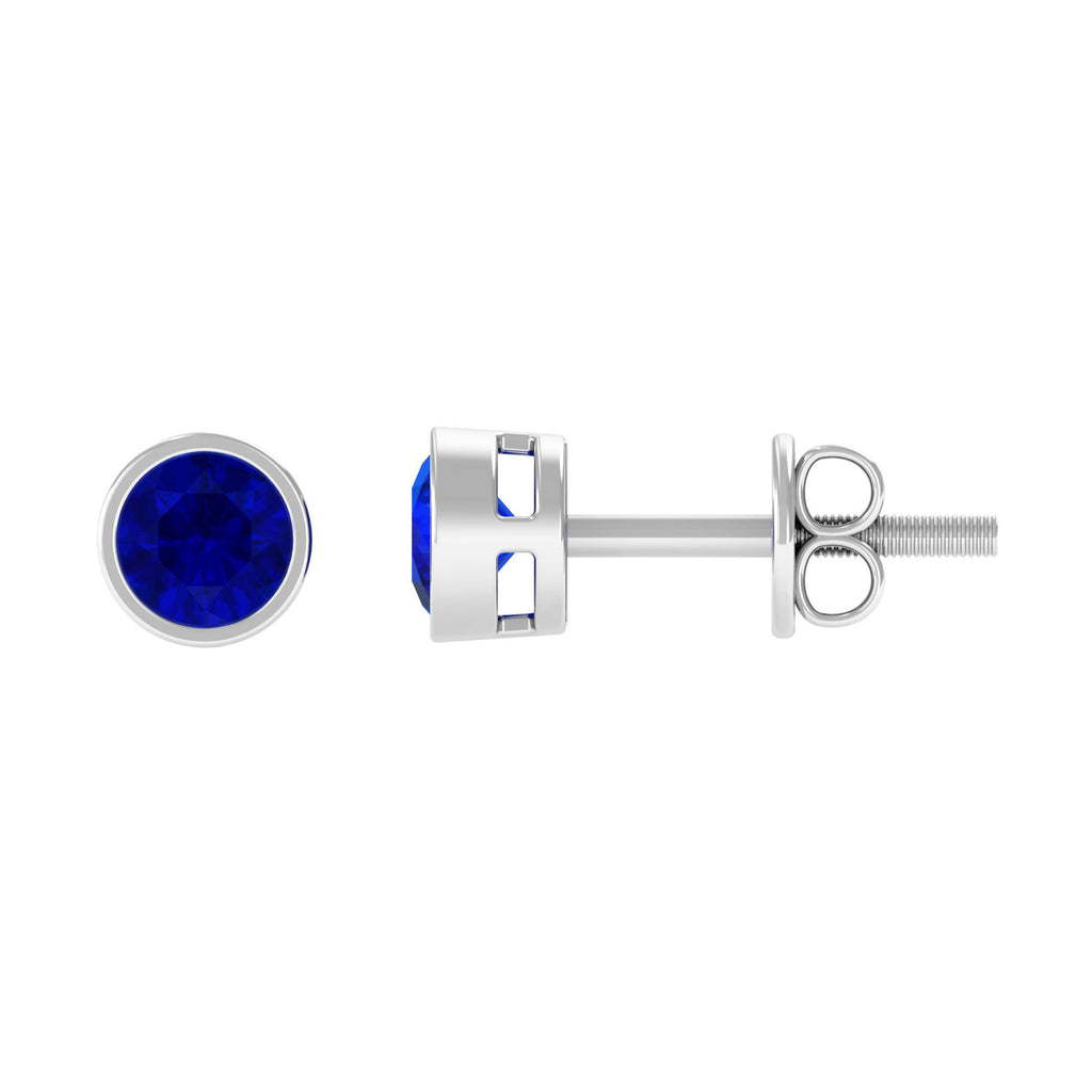 Minimal Round Lab Created Blue Sapphire Solitaire Stud Earrings in Gold Lab Created Blue Sapphire - ( AAAA ) - Quality - Rosec Jewels