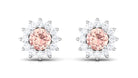 Natural Morganite and Diamond Flower Halo Stud Earrings Morganite - ( AAA ) - Quality - Rosec Jewels
