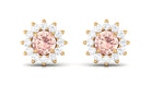 Natural Morganite and Diamond Flower Halo Stud Earrings Morganite - ( AAA ) - Quality - Rosec Jewels