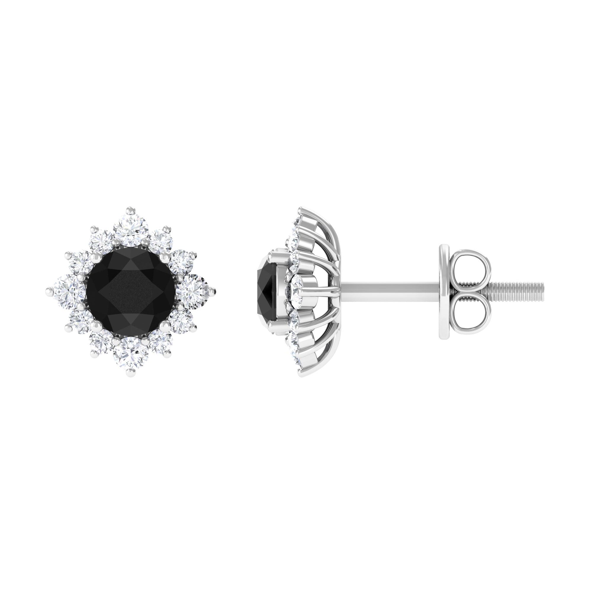 1.25 CT Classic Black Diamond Stud Earrings with Diamond Halo Black Diamond - ( AAA ) - Quality - Rosec Jewels