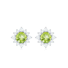 1 CT Classic Peridot Stud Earrings with Diamond Halo Peridot - ( AAA ) - Quality - Rosec Jewels