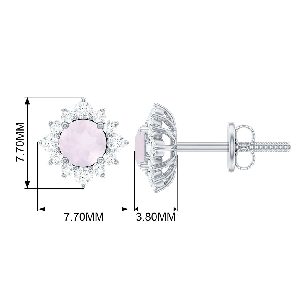 1 CT Classic Rose Quartz Stud Earrings with Diamond Halo Rose Quartz - ( AAA ) - Quality - Rosec Jewels