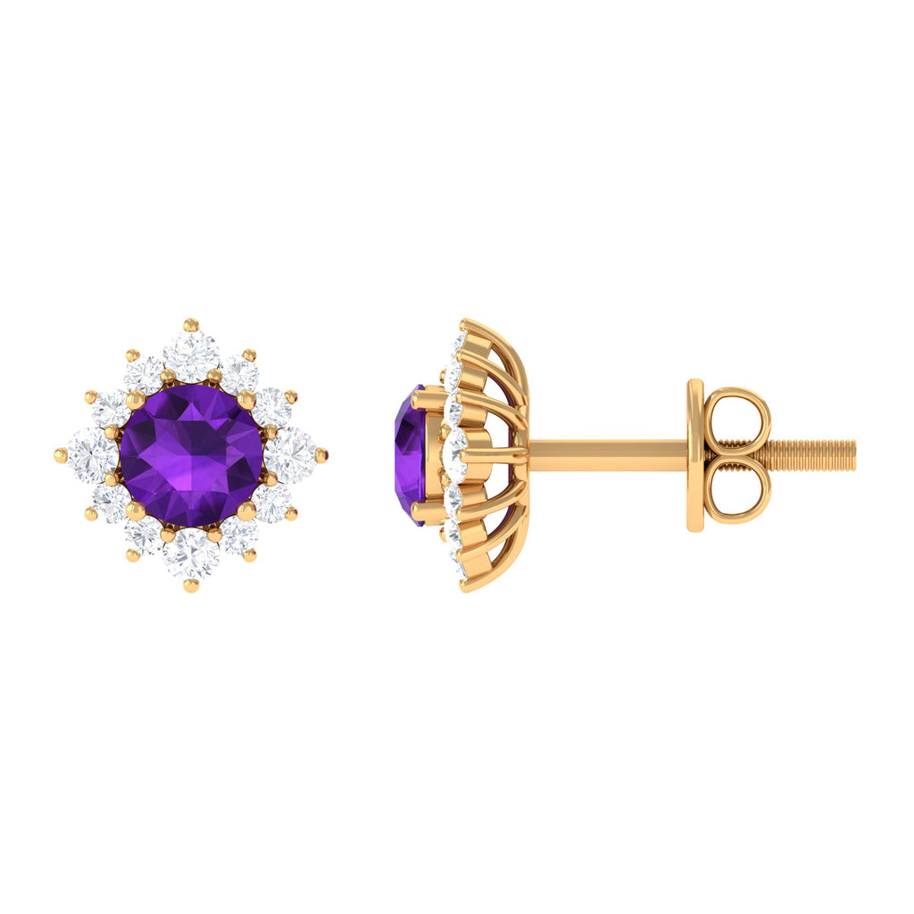 1.5 CT Classic Amethyst Stud Earrings with Diamond Halo Amethyst - ( AAA ) - Quality - Rosec Jewels