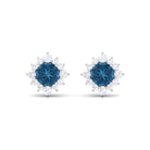1.25 CT Classic London Blue Topaz Stud Earrings with Diamond Halo London Blue Topaz - ( AAA ) - Quality - Rosec Jewels
