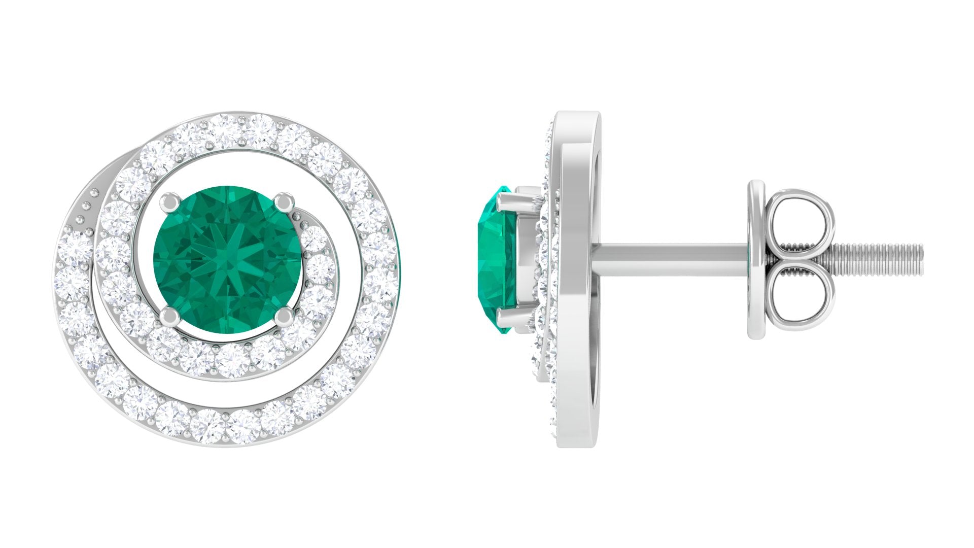 Emerald May Birthstone Stud Earrings with Diamond Emerald - ( AAA ) - Quality - Rosec Jewels