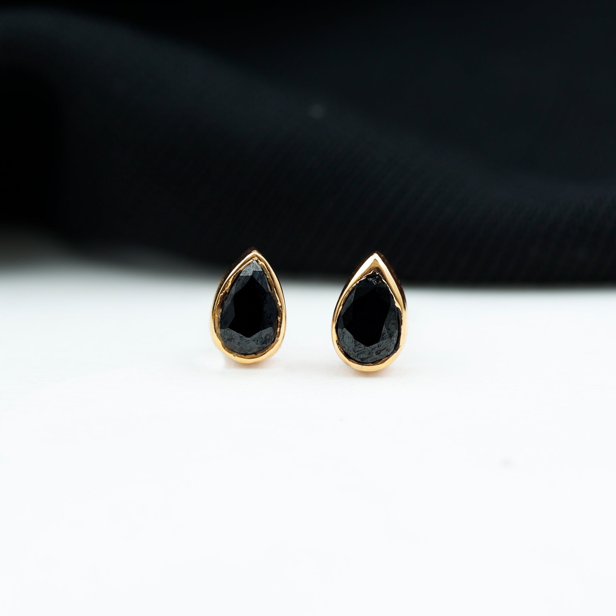 Pear Cut Solitaire Black Onyx Stud Earrings in Bezel Setting Black Onyx - ( AAA ) - Quality - Rosec Jewels