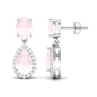 3.75 CT Rose Quartz and Diamond Dangle Drop Earrings Rose Quartz - ( AAA ) - Quality - Rosec Jewels