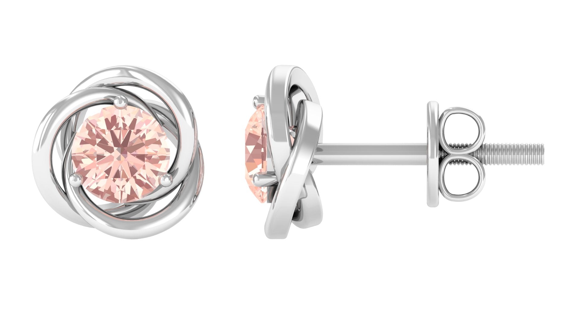 Swirl Stud Earrings with Solitaire Morganite Morganite - ( AAA ) - Quality - Rosec Jewels