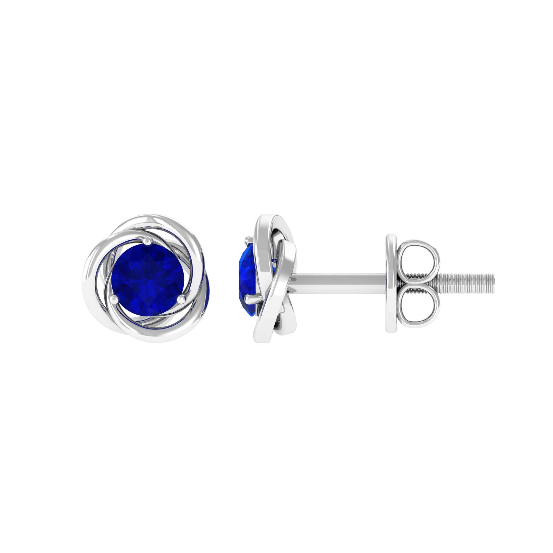 Created Blue Sapphire Swirl Solitaire Stud Earrings Lab Created Blue Sapphire - ( AAAA ) - Quality - Rosec Jewels