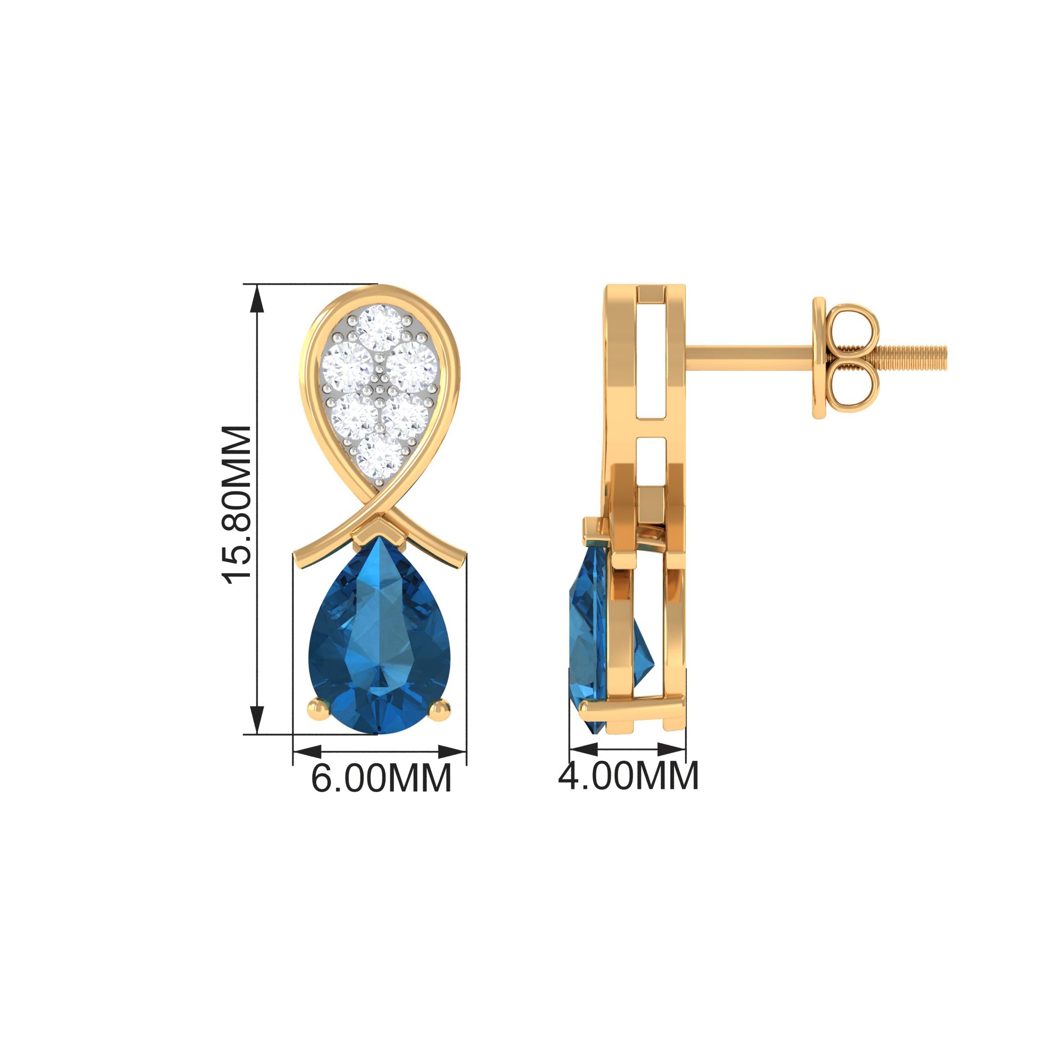 Pear Cut London Blue Topaz and Diamond Bridal Drop Earrings London Blue Topaz - ( AAA ) - Quality - Rosec Jewels