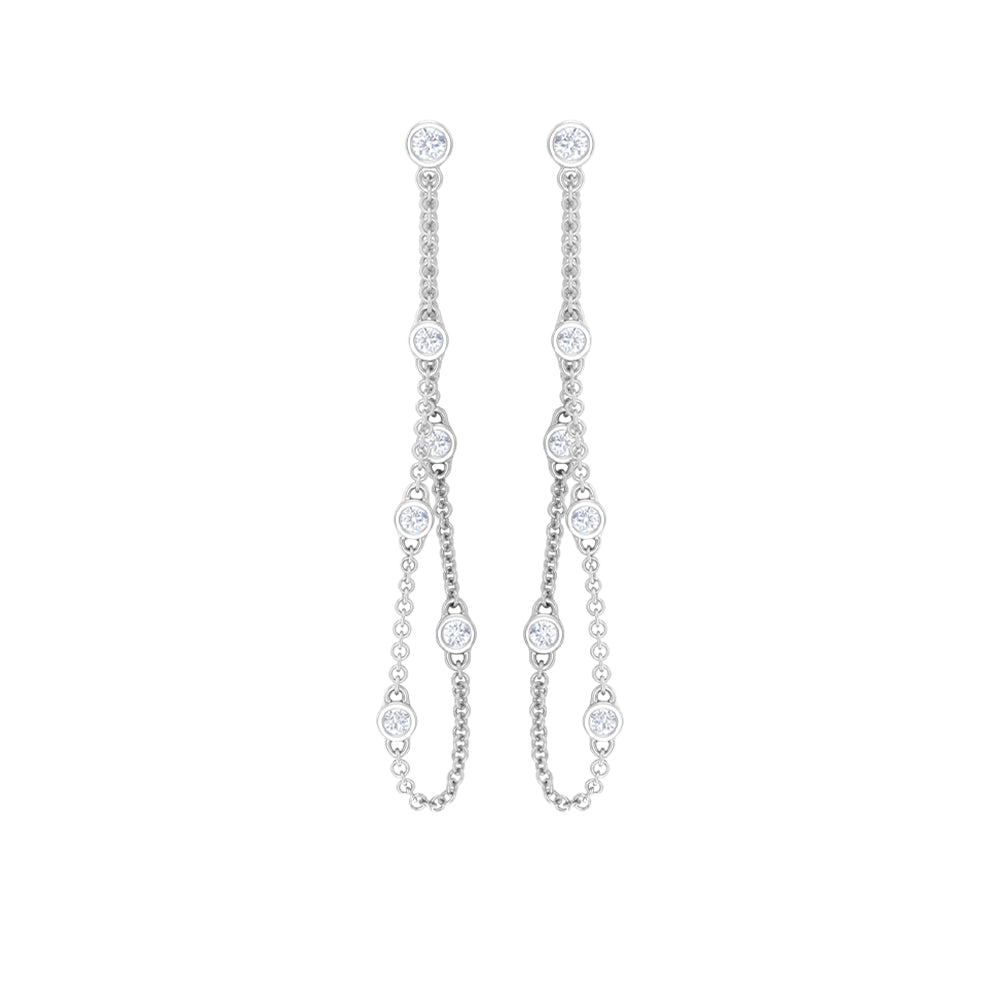 1/2 CT Bezel Set Diamond Drop Chain Earrings Diamond - ( HI-SI ) - Color and Clarity - Rosec Jewels