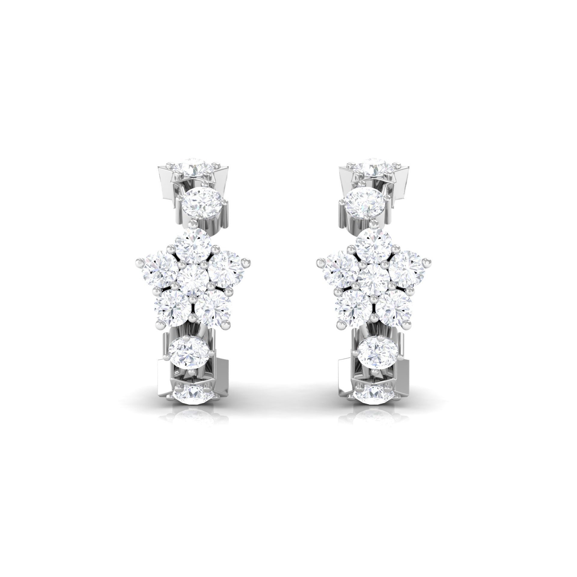 3/4 CT Diamond Floral Hoop Earrings Diamond - ( HI-SI ) - Color and Clarity - Rosec Jewels