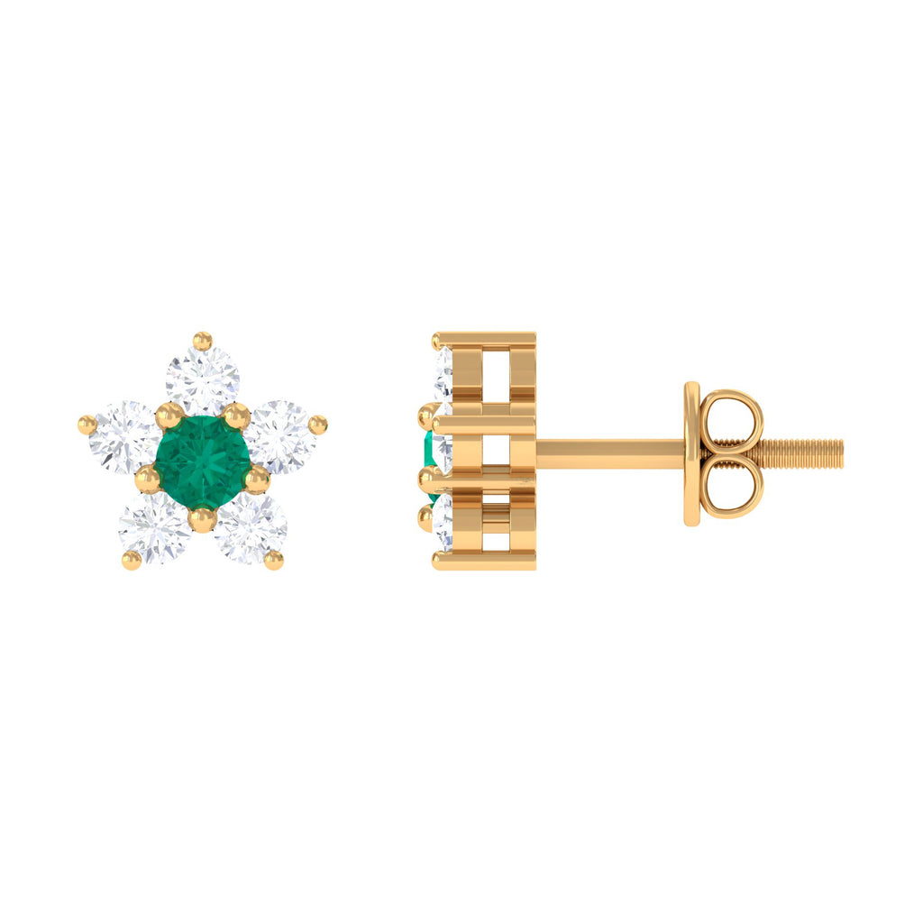 3/4 CT Emerald and Diamond Flower Cluster Stud Earring Emerald - ( AAA ) - Quality - Rosec Jewels