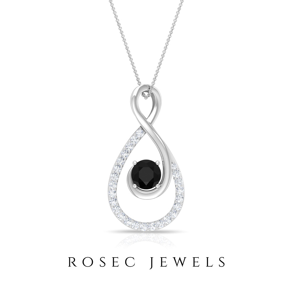 Black Diamond and Diamond Infinity Pendant Necklace Black Diamond - ( AAA ) - Quality - Rosec Jewels