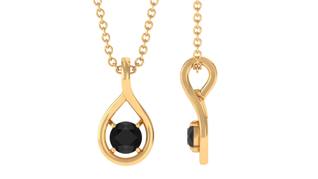 4 MM Black Diamond Solitaire and Gold Teardrop Pendant Black Diamond - ( AAA ) - Quality - Rosec Jewels