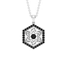 Black Diamond Floral Pendant Necklace in Hexagon Shape Black Diamond - ( AAA ) - Quality - Rosec Jewels