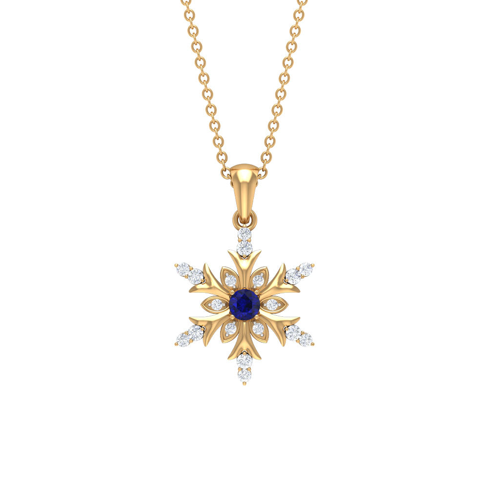 0.5 CT Contemporary Blue Sapphire and Diamond Snowflake Pendant Necklace Blue Sapphire - ( AAA ) - Quality - Rosec Jewels