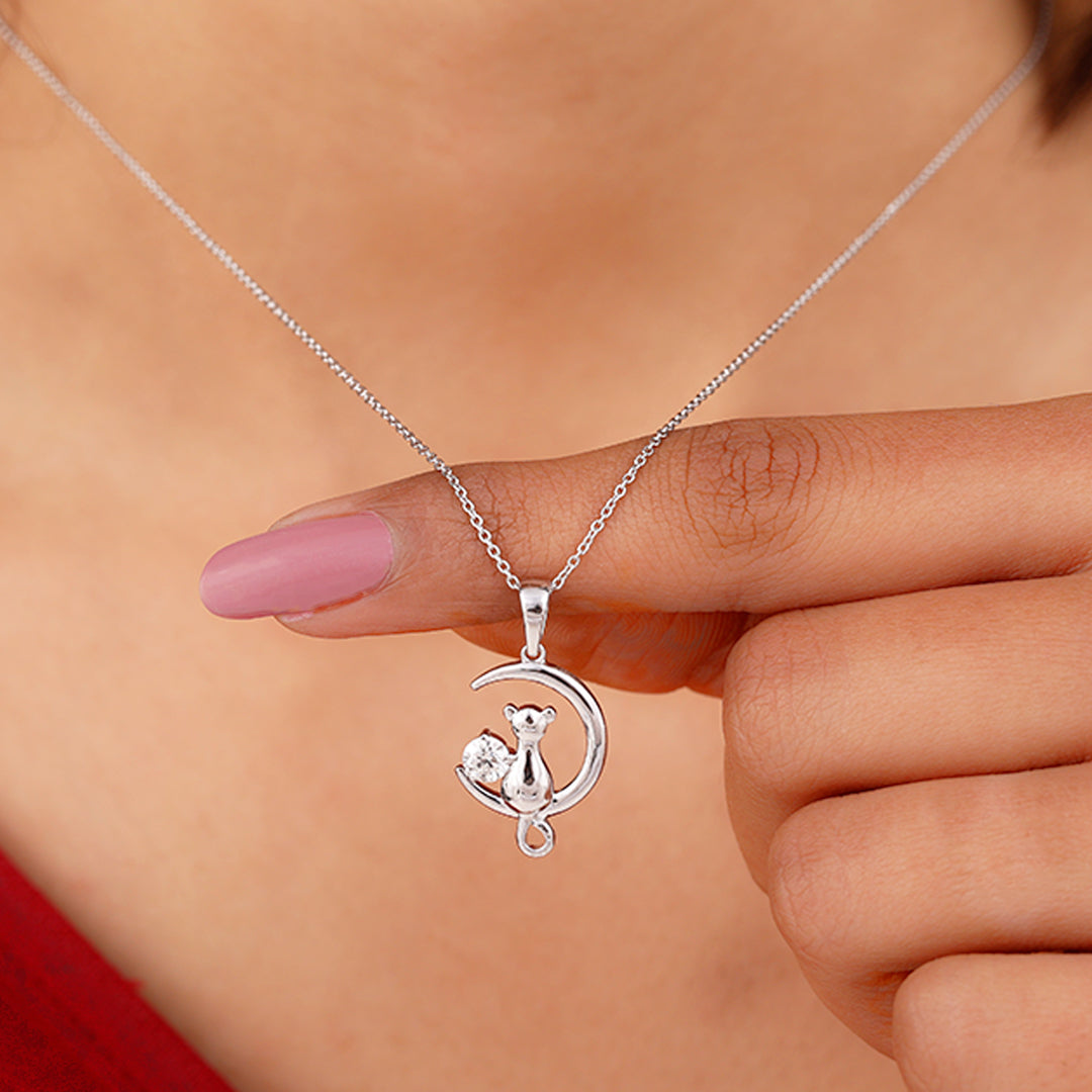 1/4 CT Diamond Cat Half Moon Necklace Diamond - ( HI-SI ) - Color and Clarity - Rosec Jewels