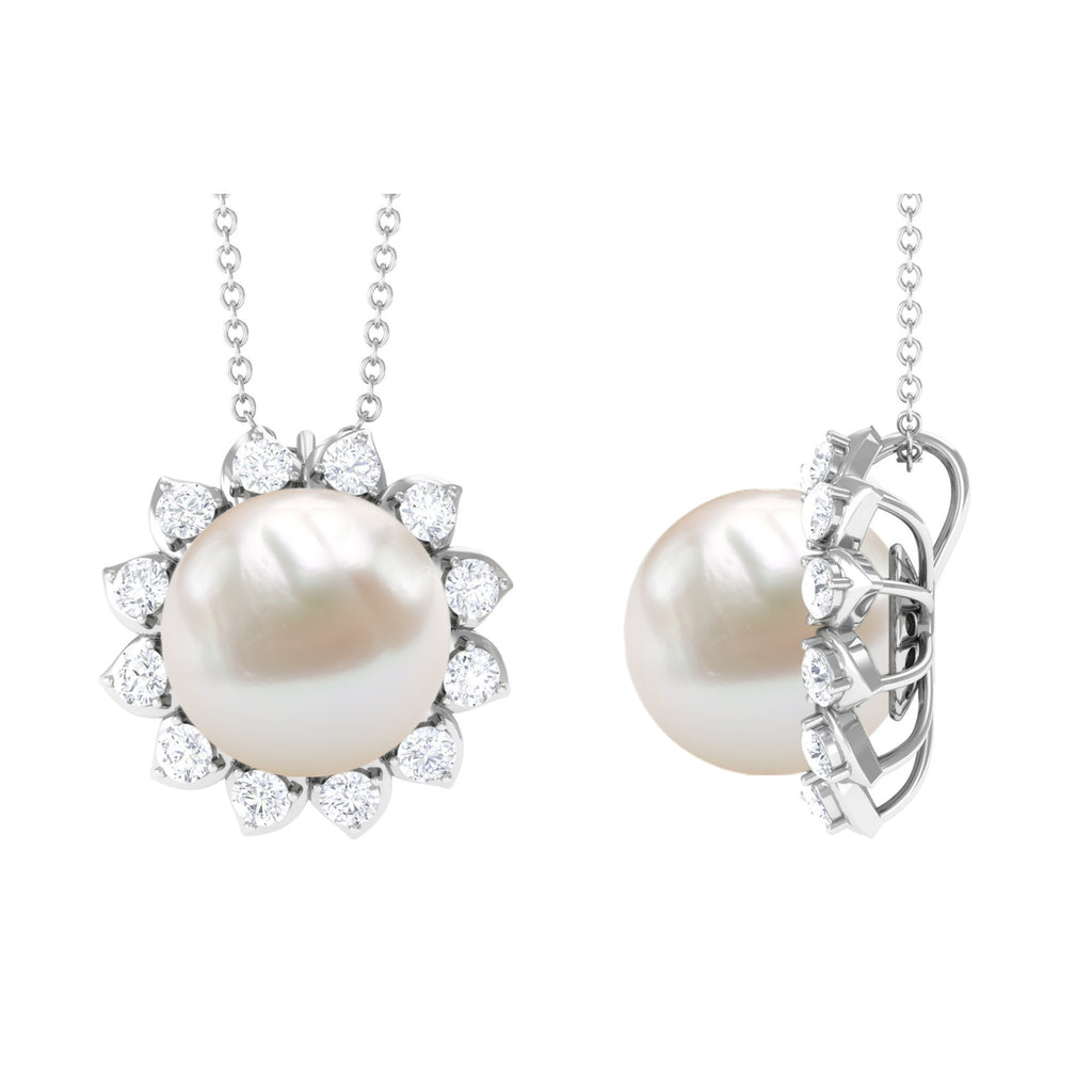 Freshwater Pearl and Moissanite Cocktail Flower Pendant Necklace