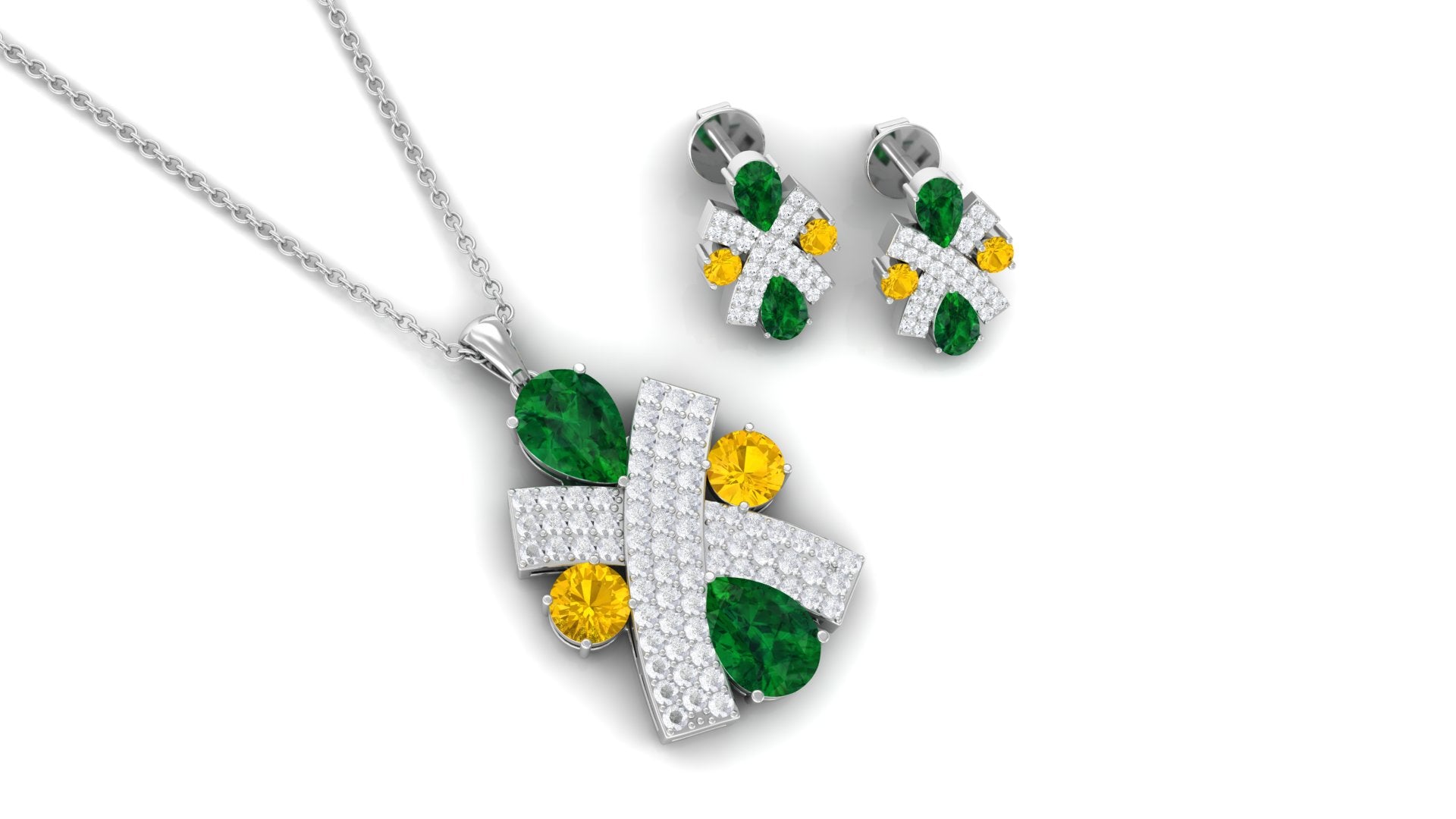 Designer Created Emerald and Yellow Sapphire Jewelry Set with Moissanite Lab Created Emerald - ( AAAA ) - Quality - Rosec Jewels