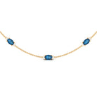 Real London Blue Topaz Station Chain Necklace with Diamond London Blue Topaz - ( AAA ) - Quality - Rosec Jewels