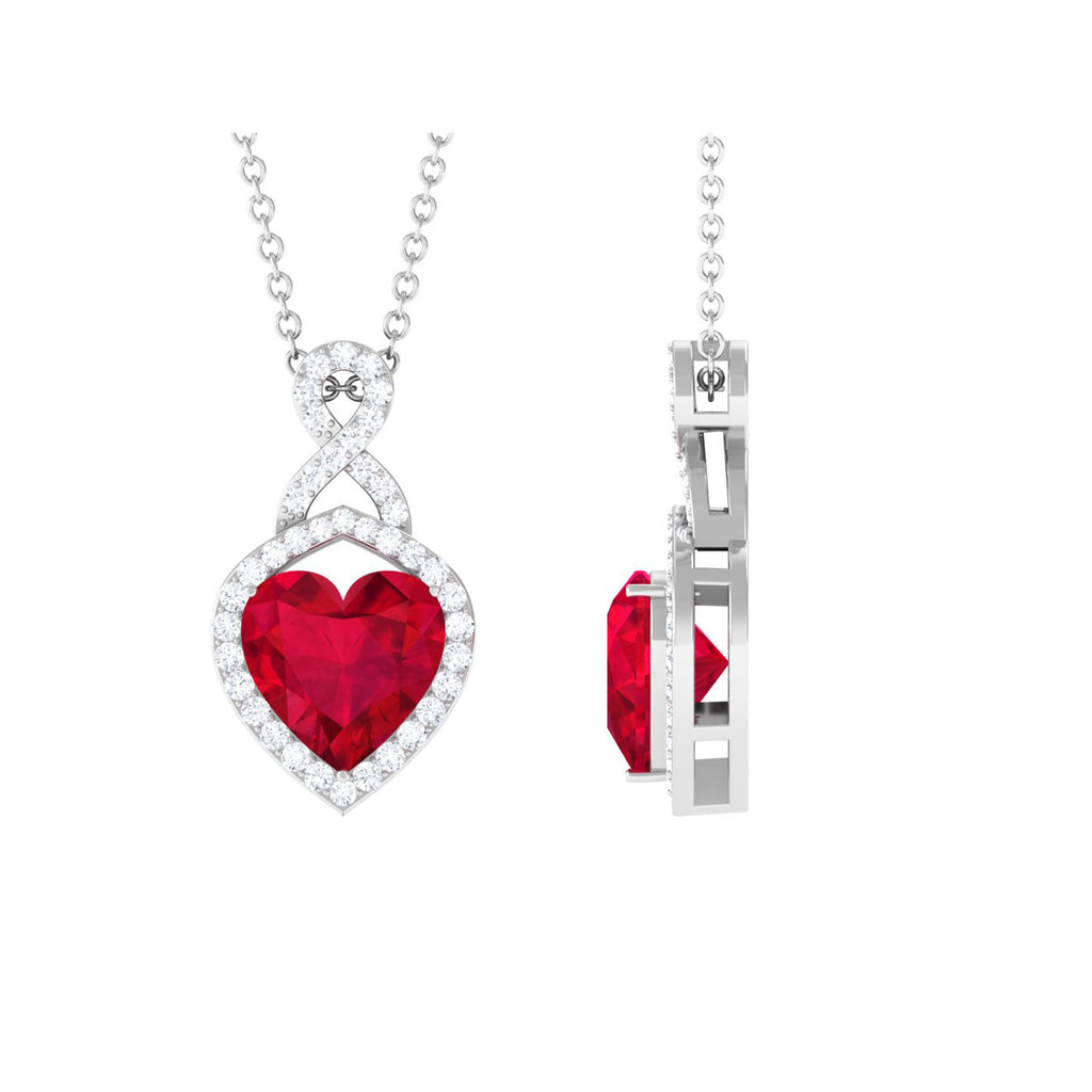 2.25 CT Heart Shape Created Ruby Pendant with Moissanite Accent