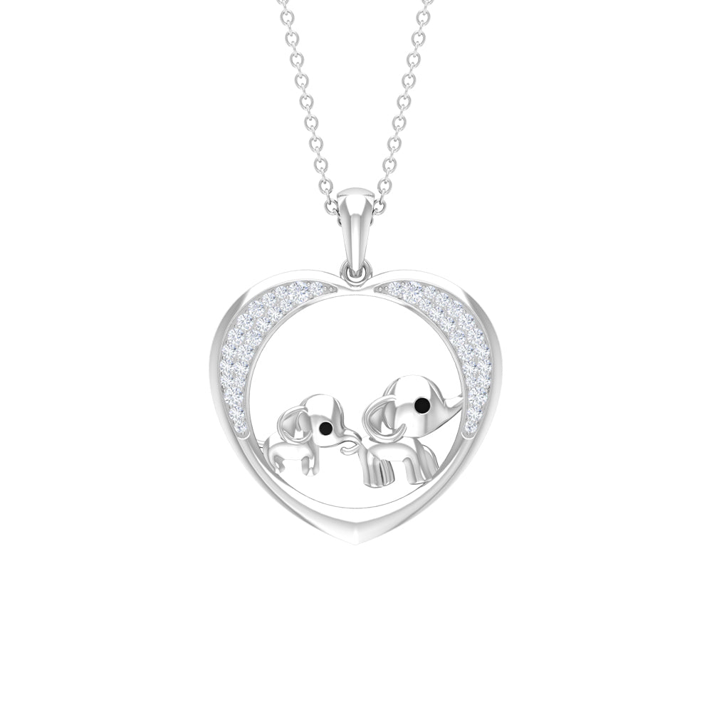 Diamond and Gold Heart Elephant Pendant Necklace