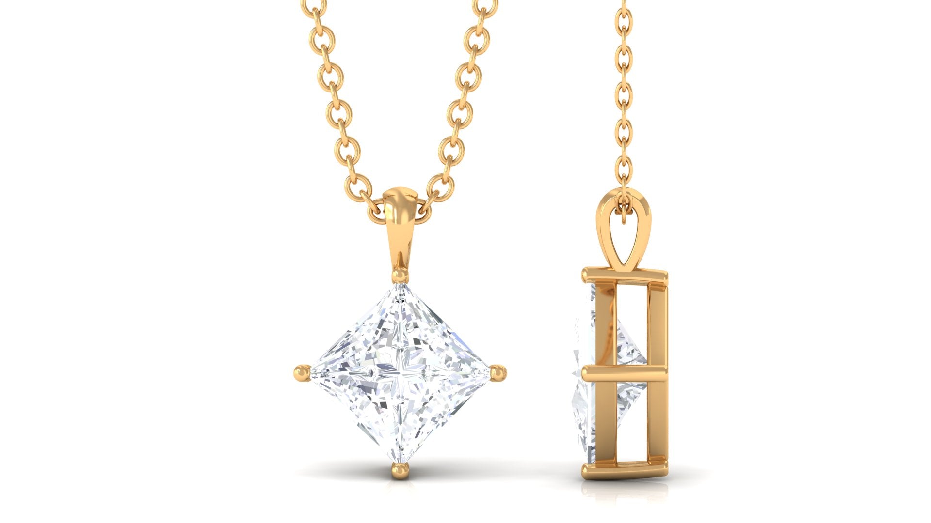 1 CT Princess Cut Moissanite Solitaire Pendant Necklace For Women Moissanite - ( D-VS1 ) - Color and Clarity - Rosec Jewels