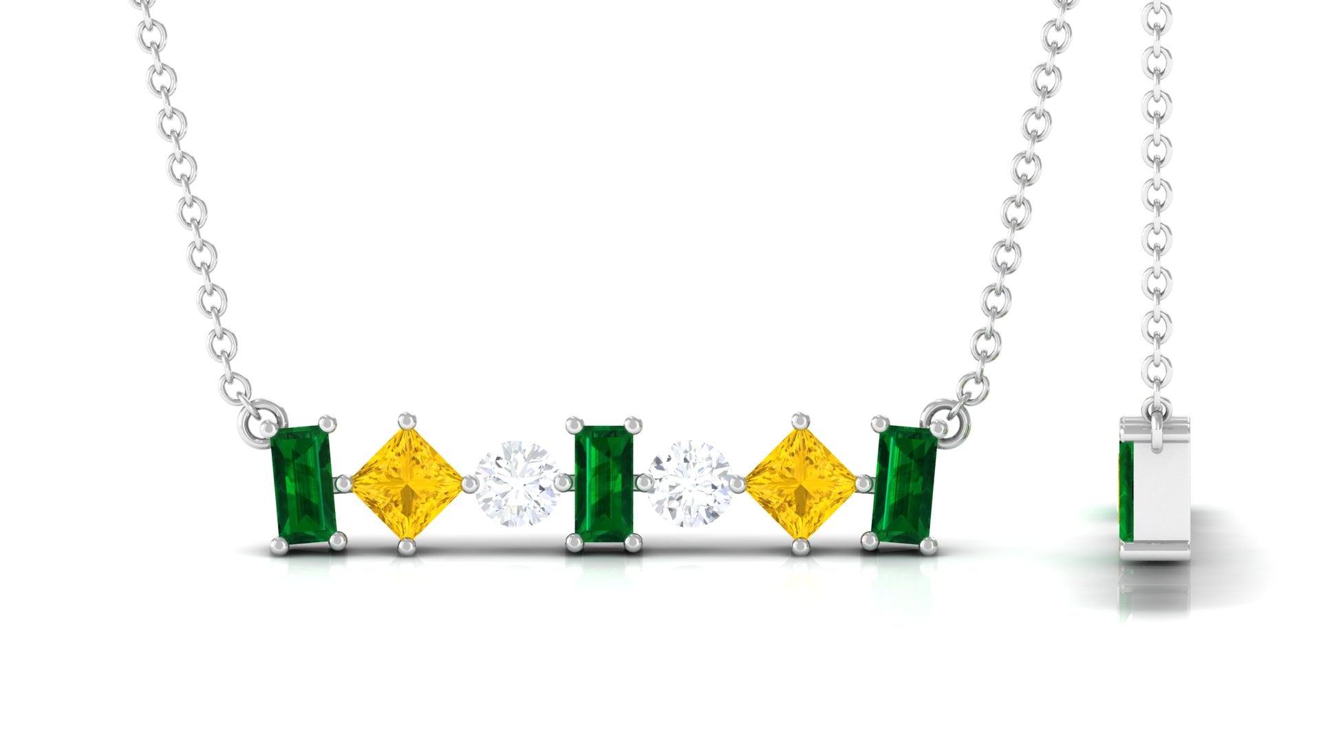 Classic Emerald and Yellow Sapphire Bar Necklace with Moissanite in Gold Yellow Sapphire - ( AAA ) - Quality - Rosec Jewels