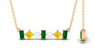 Classic Emerald and Yellow Sapphire Bar Necklace with Moissanite in Gold Yellow Sapphire - ( AAA ) - Quality - Rosec Jewels