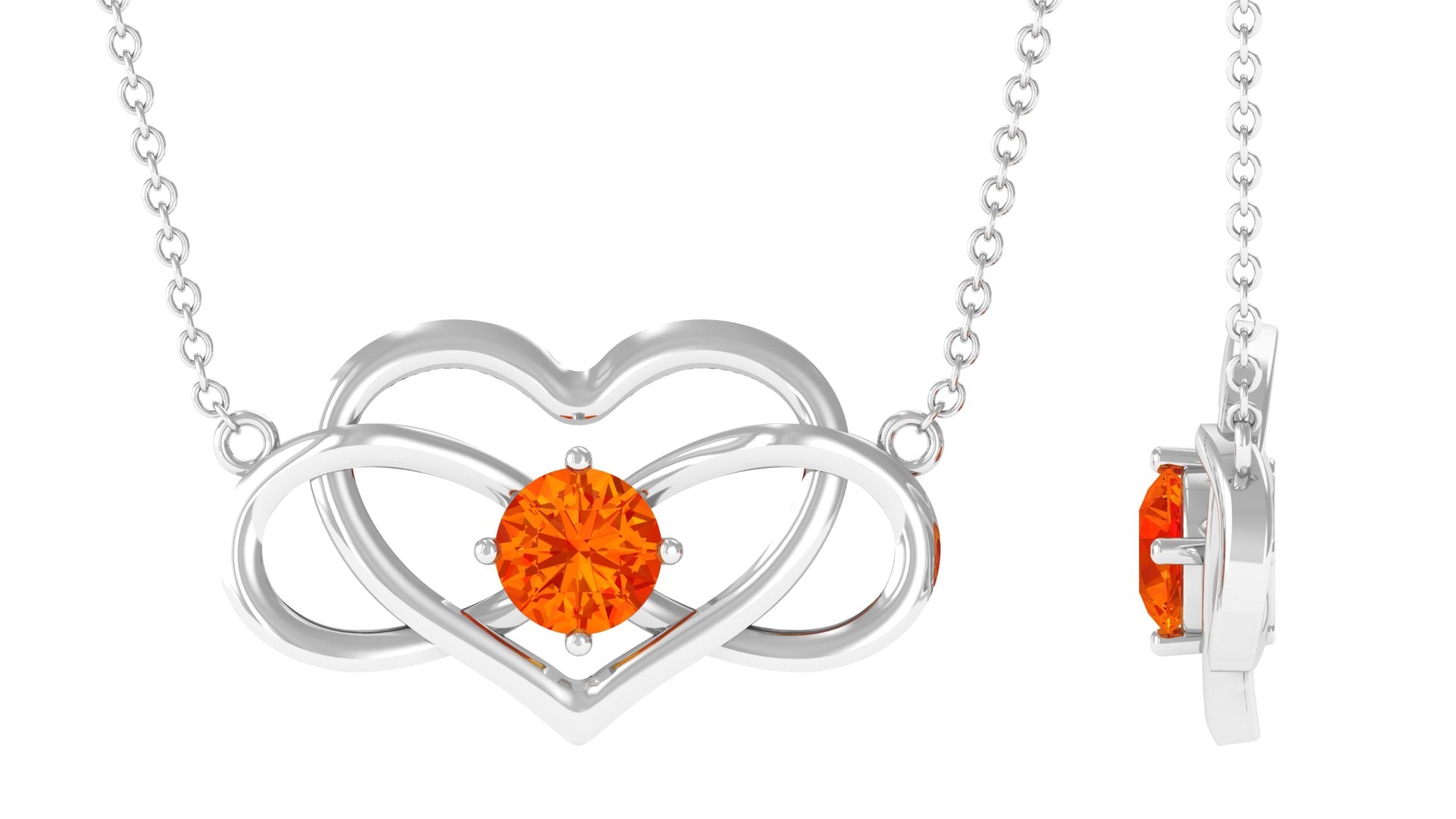 Solitaire Orange Sapphire Gold Infinity Heart Necklace Orange Sapphire - ( AAA ) - Quality - Rosec Jewels