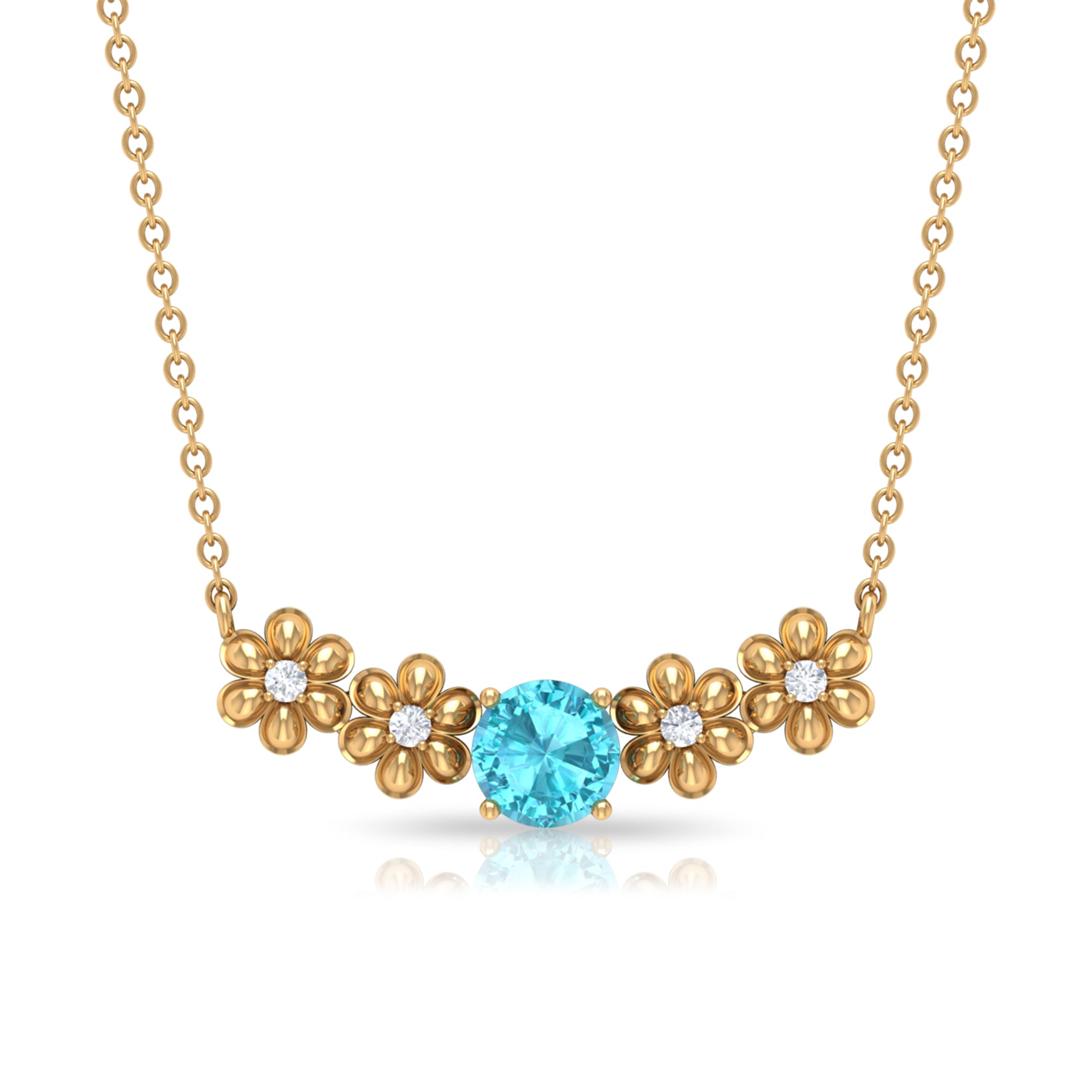 Floral Minimal Necklace with Swiss Blue Topaz and Diamond Swiss Blue Topaz - ( AAA ) - Quality - Rosec Jewels