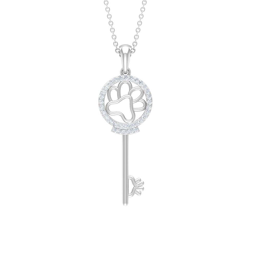 Cubic Zirconia Key Pendant Necklace with Paw Design