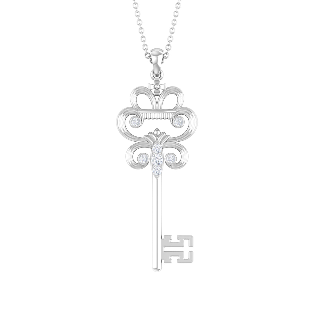 Vintage Inspired Cubic Zirconia Key Pendant Necklace
