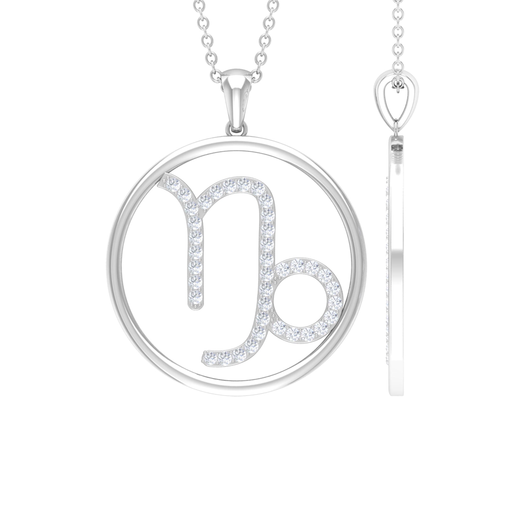 Certified Moissanite Capricorn Zodiac Sign Pendant Necklace Moissanite - ( D-VS1 ) - Color and Clarity - Rosec Jewels