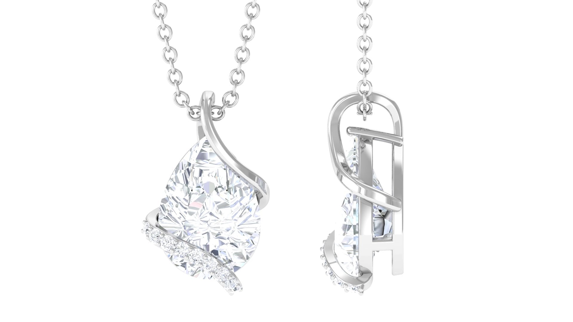 Designer Zircon Solitaire Teardrop Pendant Necklace Zircon - ( AAAA ) - Quality - Rosec Jewels