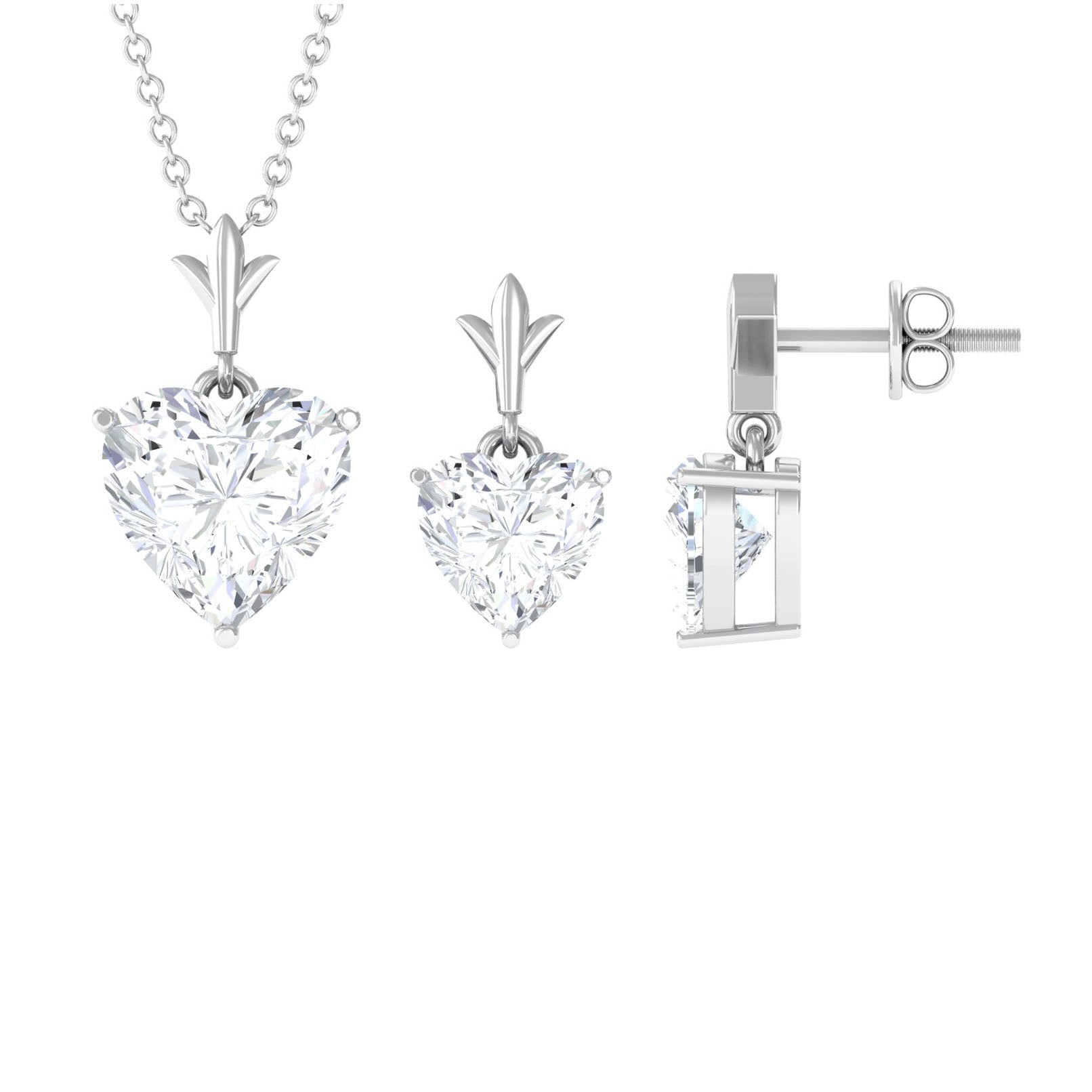 Heart Shape Moissanite Solitaire Jewellery Set Moissanite - ( D-VS1 ) - Color and Clarity - Rosec Jewels