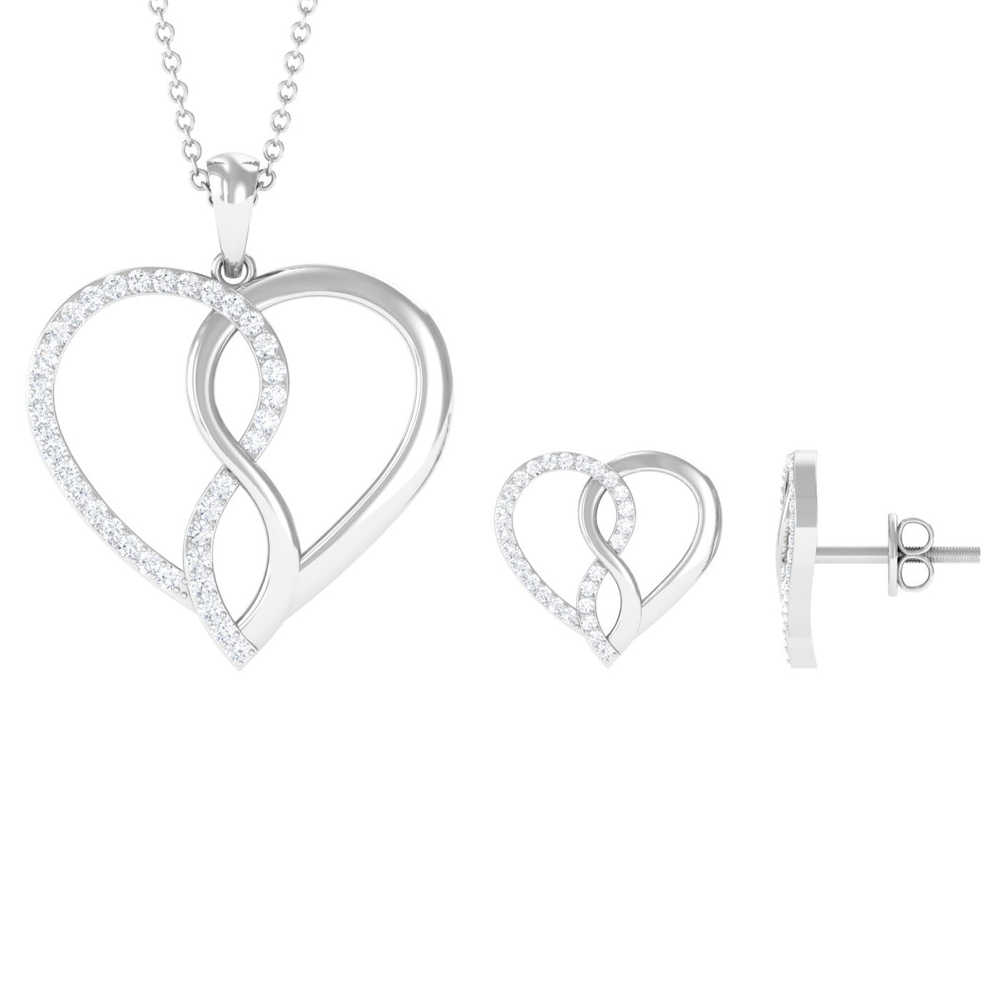 Moissanite Infinity Heart Pendant Earrings Moissanite - ( D-VS1 ) - Color and Clarity - Rosec Jewels