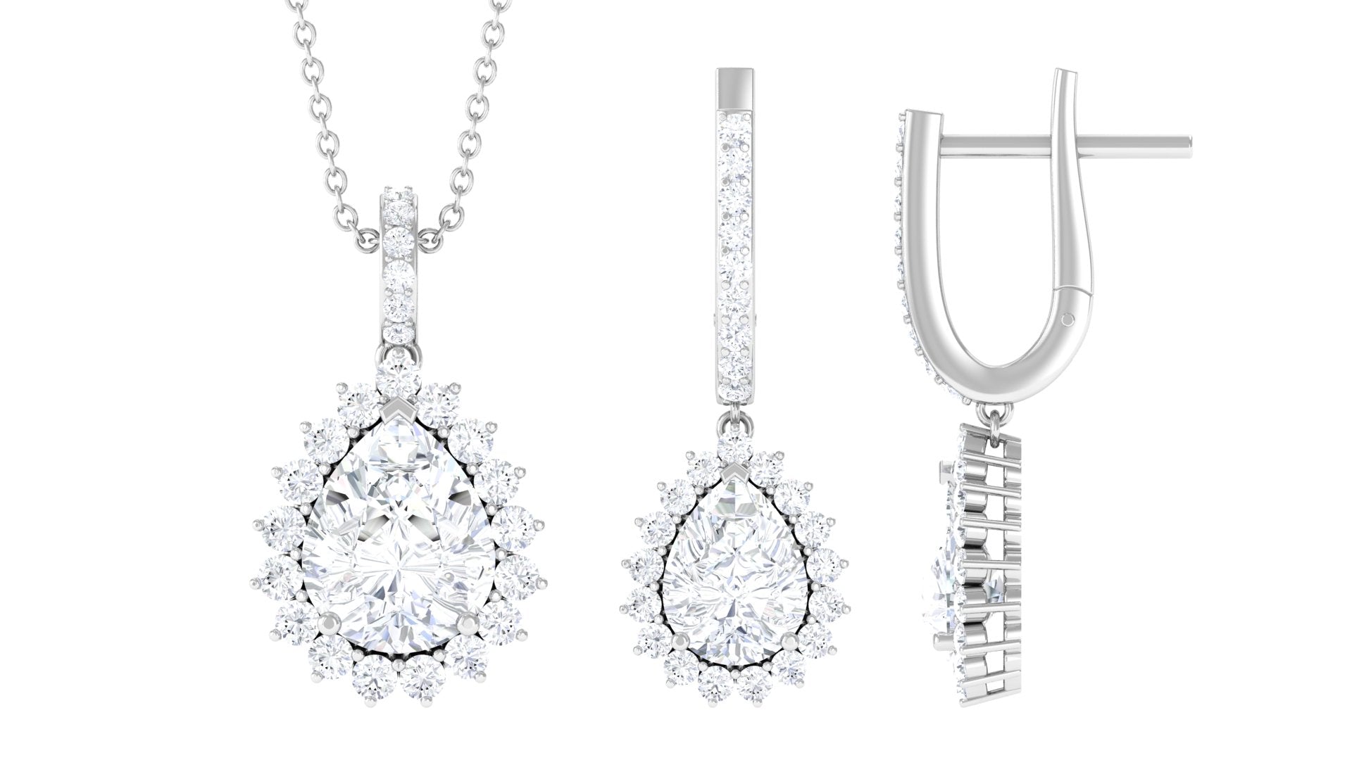 Teardrop Cubic Zirconia Bridal Jewellery Set Zircon - ( AAAA ) - Quality - Rosec Jewels