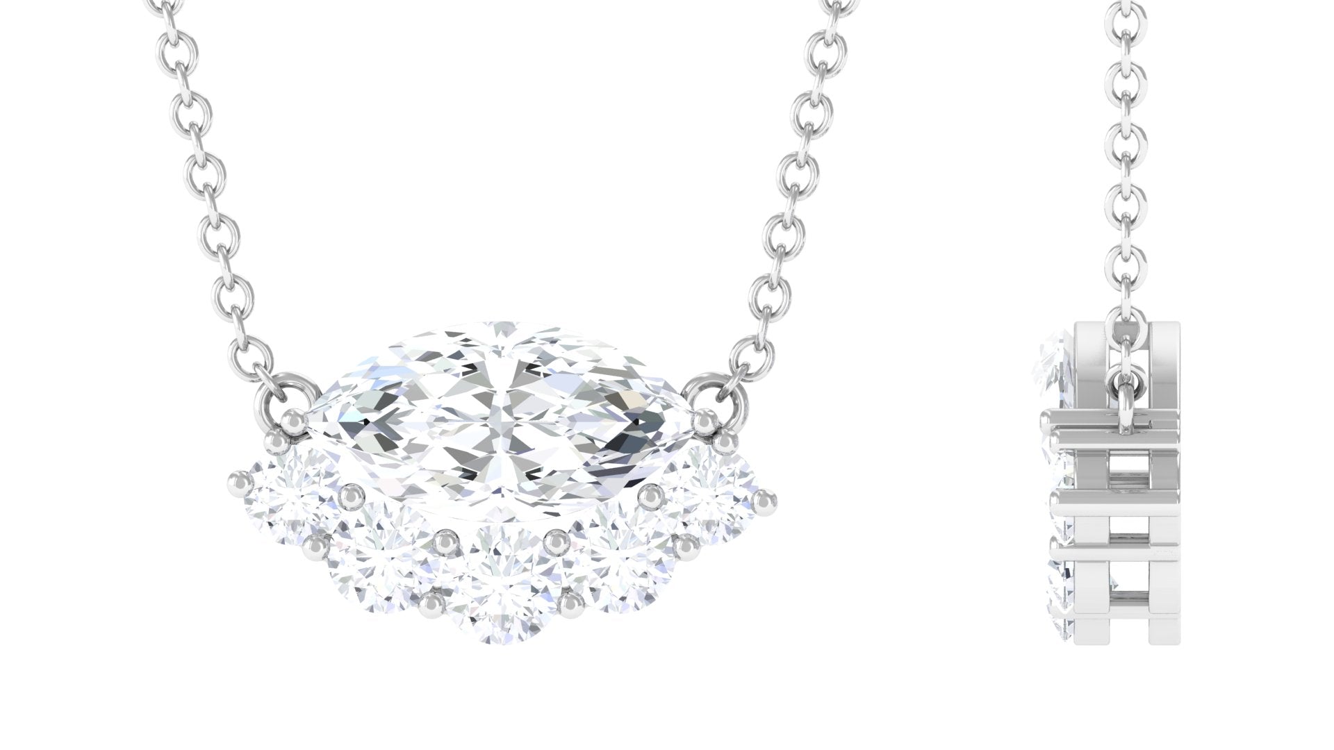 East West Marquise and Round Cut Cubic Zirconia Necklace Zircon - ( AAAA ) - Quality - Rosec Jewels