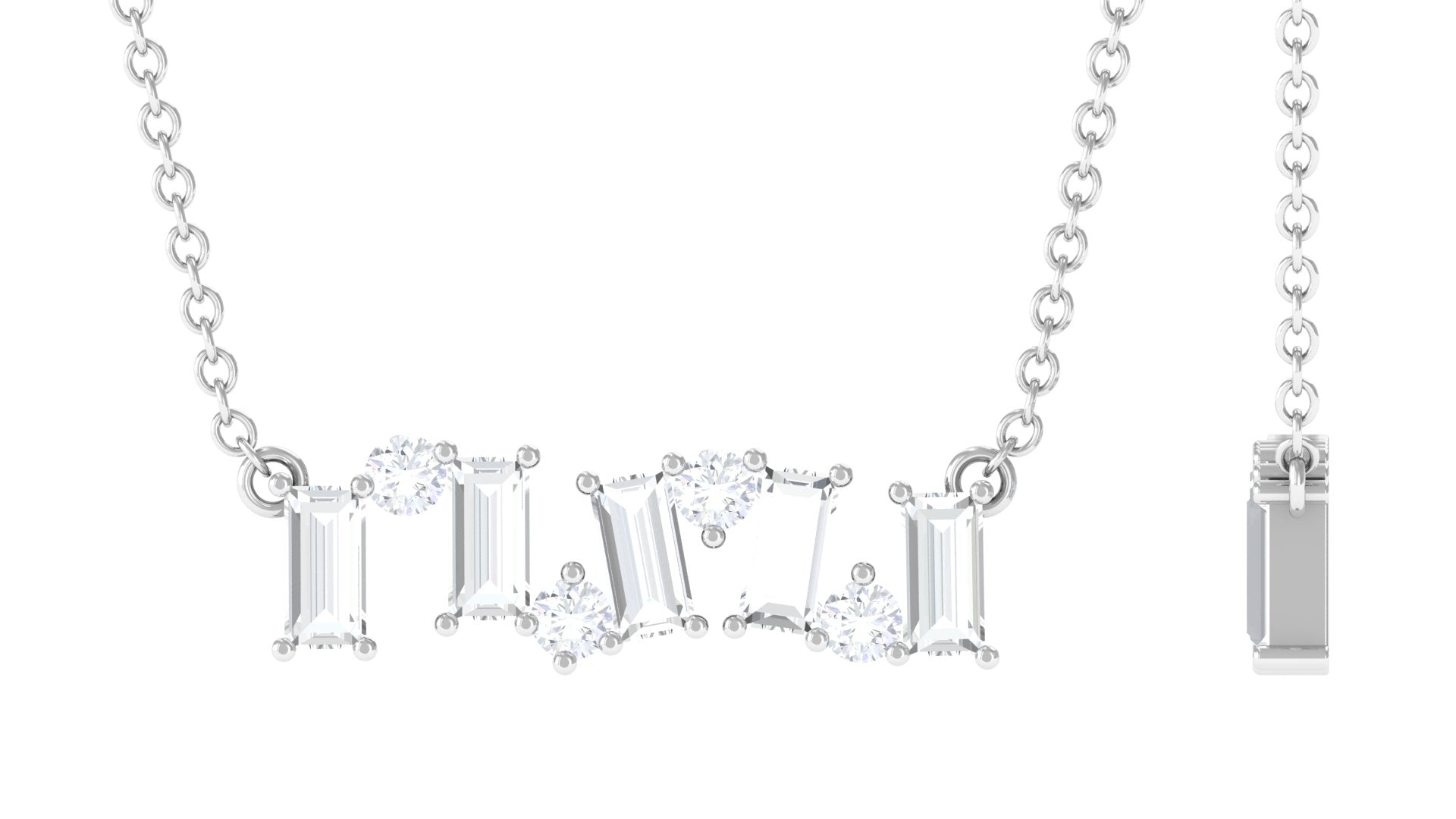 Cluster Bar Necklace with Baguette and Round Cut Zircon Zircon - ( AAAA ) - Quality - Rosec Jewels