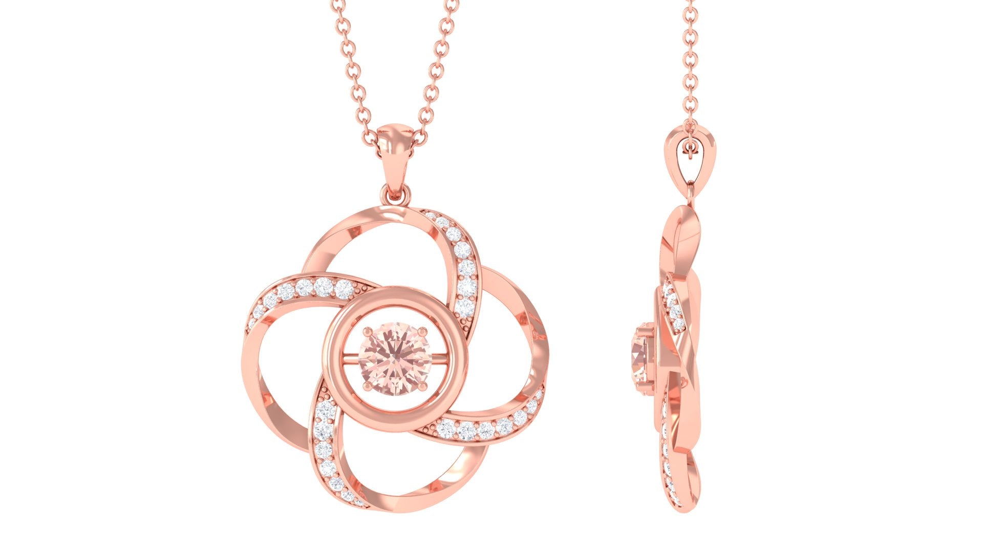 Simple Morganite Floral Pendant Necklace with Diamond Morganite - ( AAA ) - Quality - Rosec Jewels