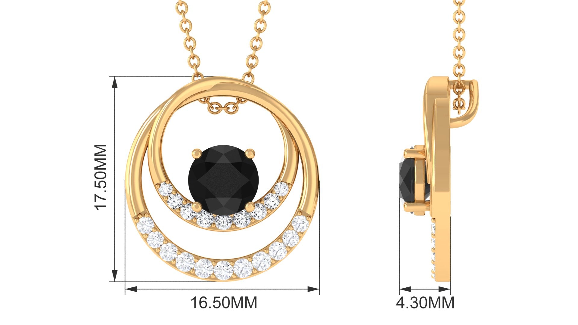 Created Black Diamond and Diamond Open Circle Pendant Lab Created Black Diamond - ( AAAA ) - Quality - Rosec Jewels