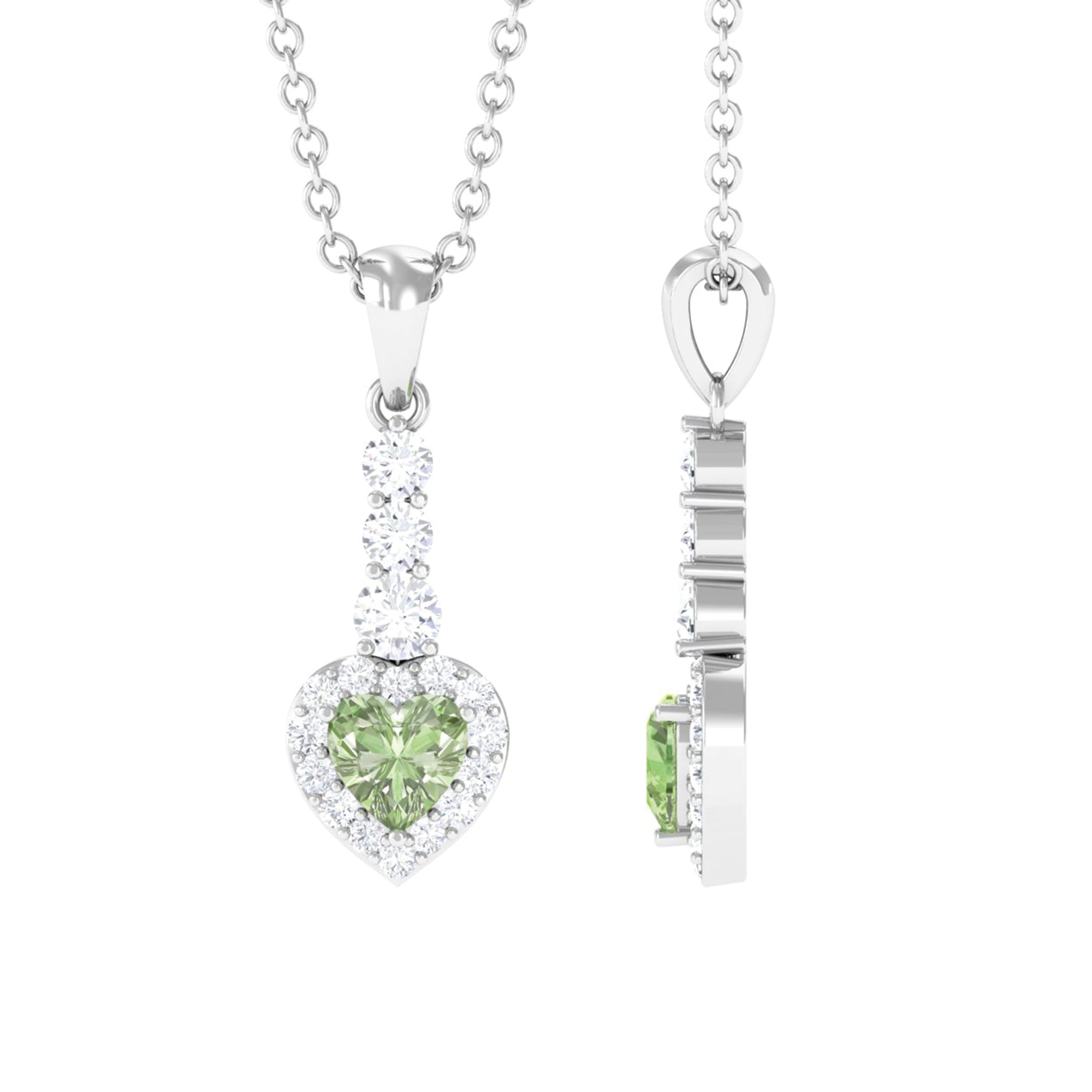 Heart Shape Green Sapphire Drop Pendant with Diamond Green Sapphire - ( AAA ) - Quality - Rosec Jewels