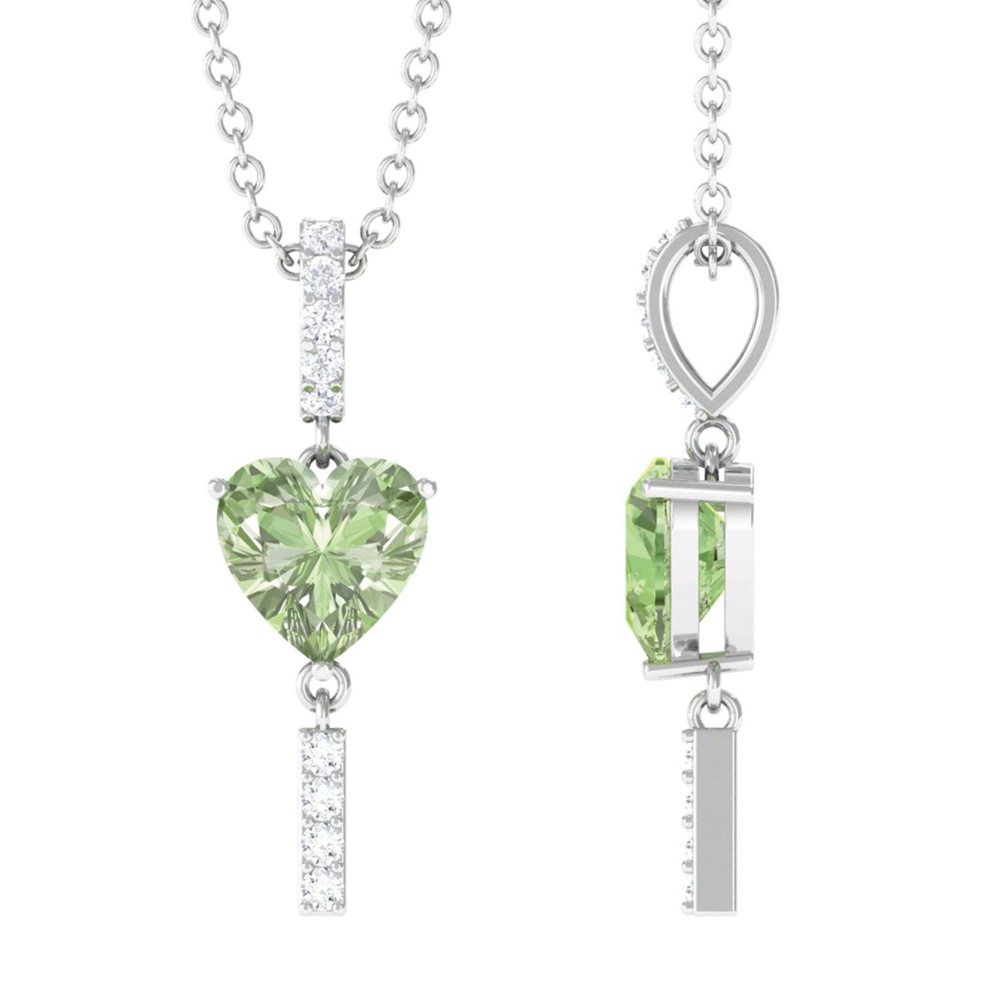 Heart Shape Green Sapphire Pendant with Diamond Green Sapphire - ( AAA ) - Quality - Rosec Jewels