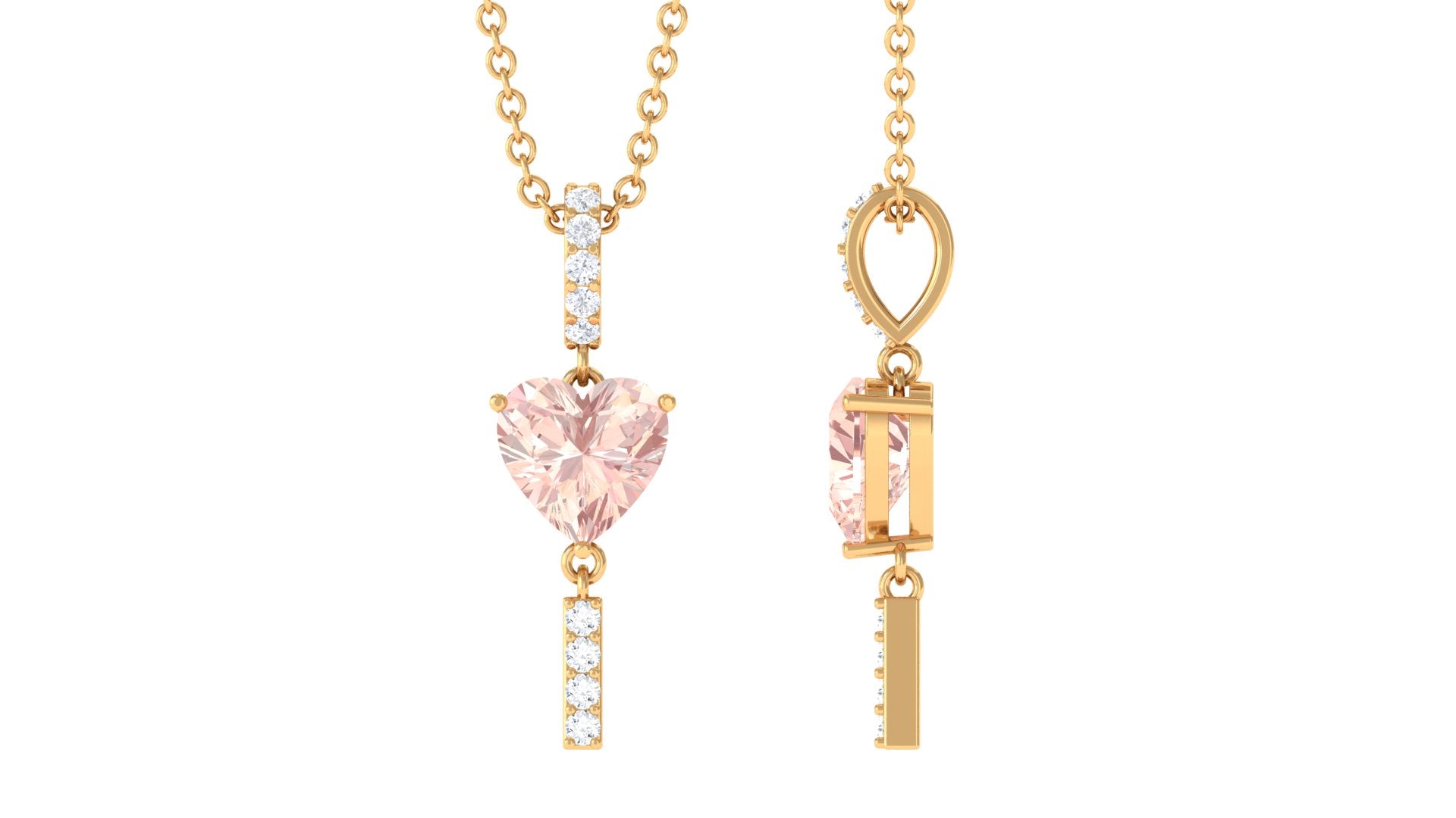 Genuine Morganite Heart Drop Pendant Necklace with Diamond Morganite - ( AAA ) - Quality - Rosec Jewels