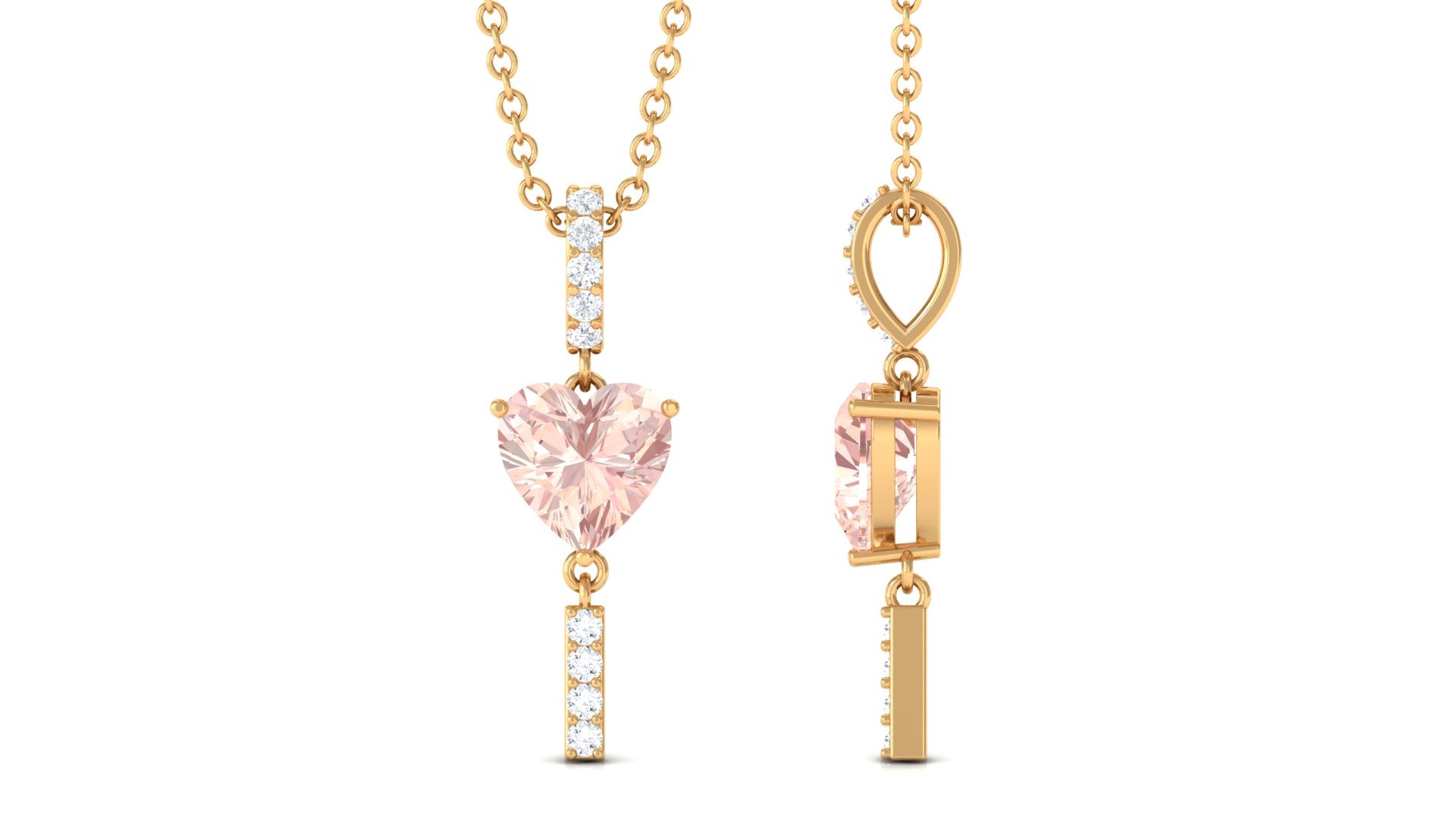 Genuine Morganite Heart Drop Pendant Necklace with Diamond Morganite - ( AAA ) - Quality - Rosec Jewels